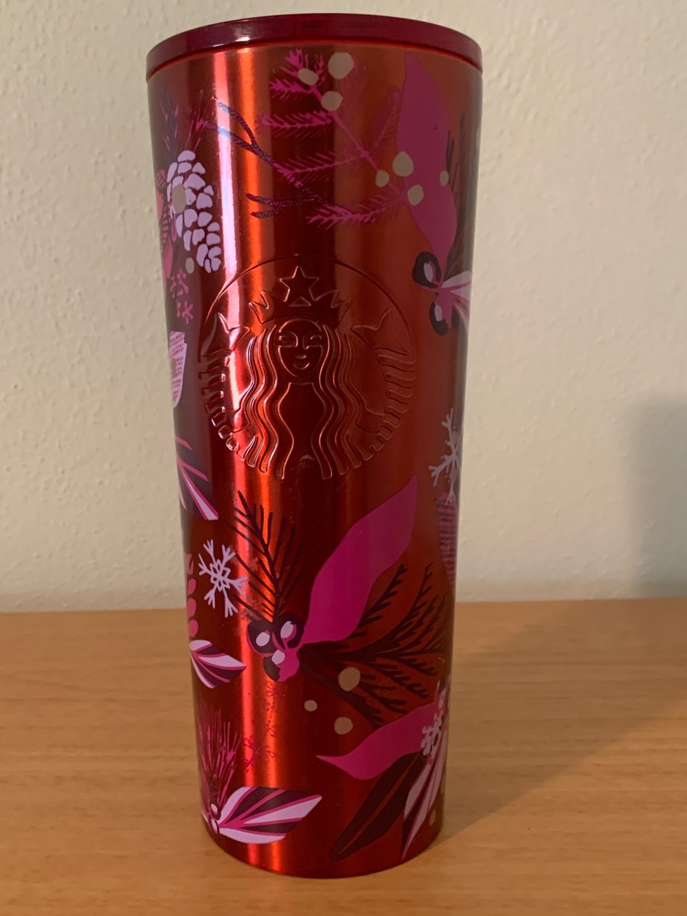 Starbucks Stainless Steel Metal Tumbler Winter Holiday Pinecone Grande 16oz